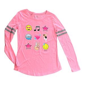 Justice Active Pink Long Sleeve TEE SHIRT Top Girls 14 Barbiecore Glitter Emoji